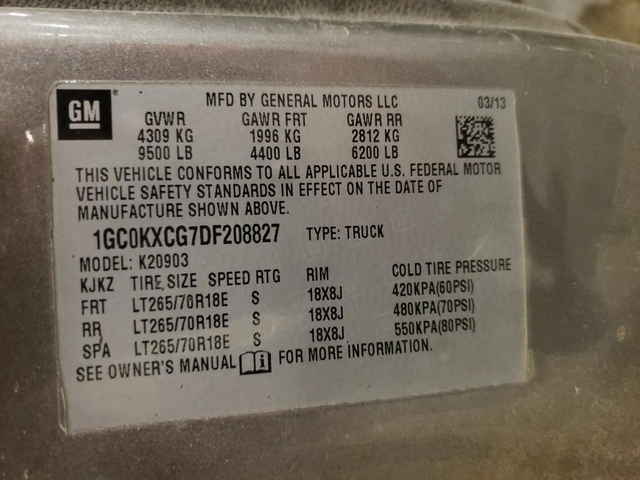 2013 Chevrolet Silverado K2500 Heavy Duty Lt VIN: 1GC0KXCG7DF208827 Lot: 73969784