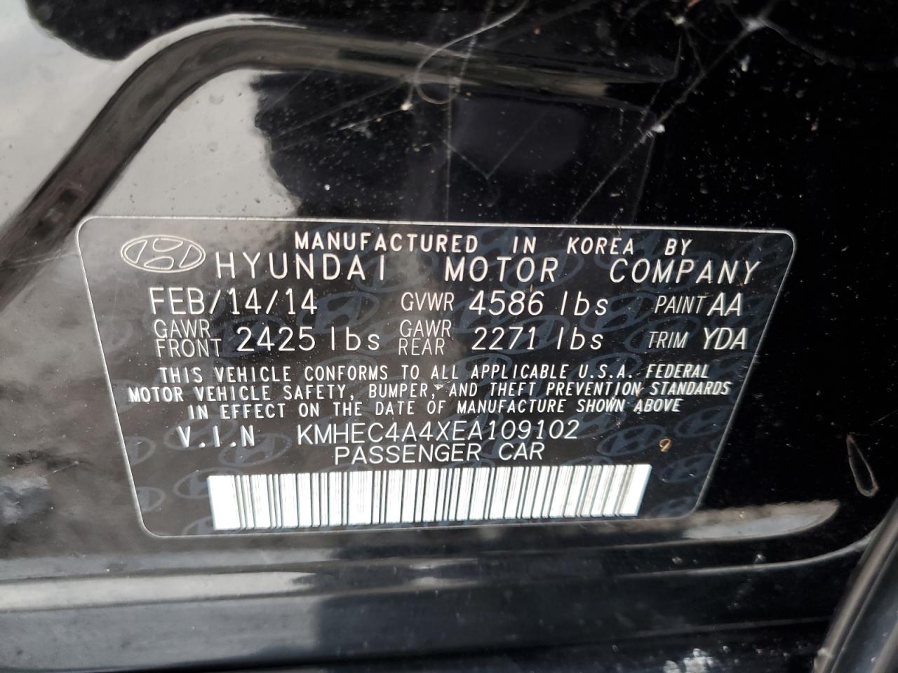 KMHEC4A4XEA109102 2014 Hyundai Sonata Hybrid