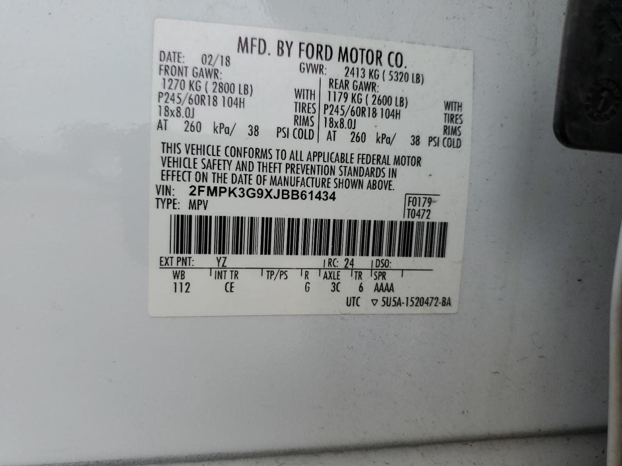 2FMPK3G9XJBB61434 2018 Ford Edge Se