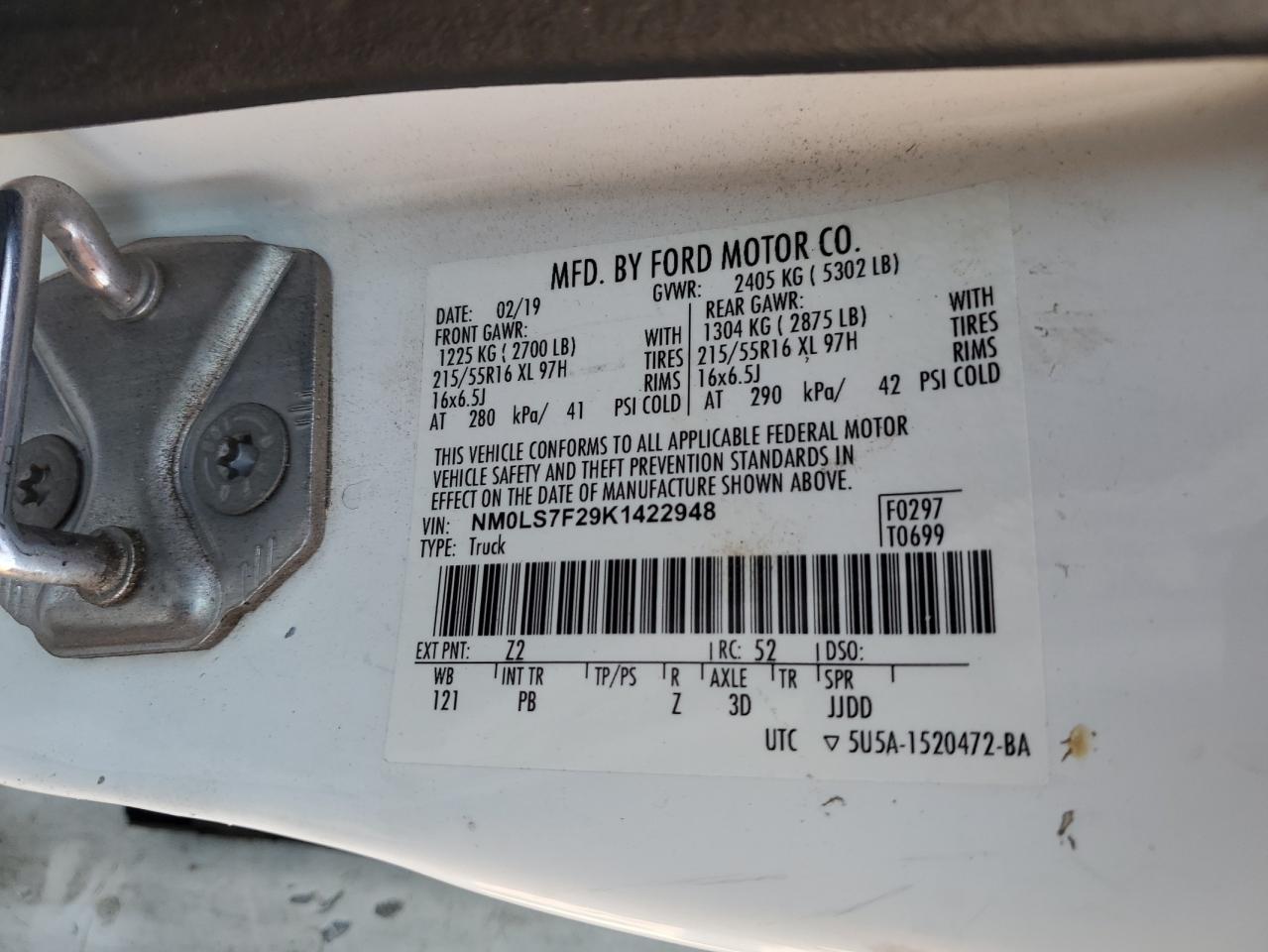 NM0LS7F29K1422948 2019 Ford Transit Connect Xlt