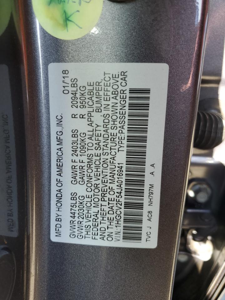 1HGCV2F54JA016941 2018 Honda Accord Exl