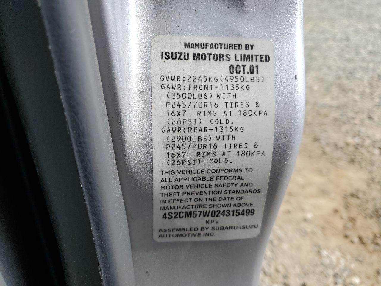 4S2CM57W024315499 2002 Isuzu Rodeo Sport