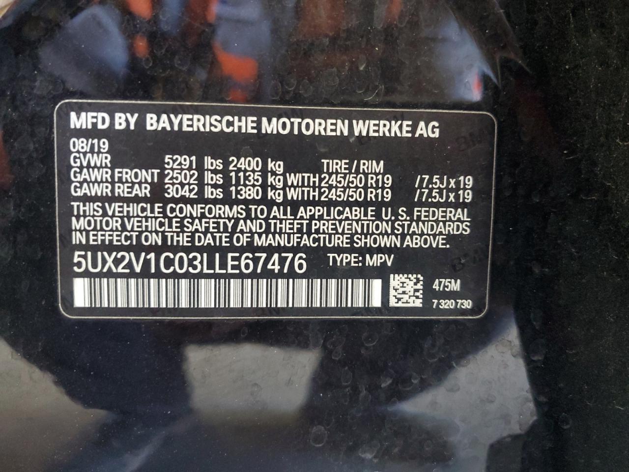 2020 BMW X4 xDrive30I VIN: 5UX2V1C03LLE67476 Lot: 77965674