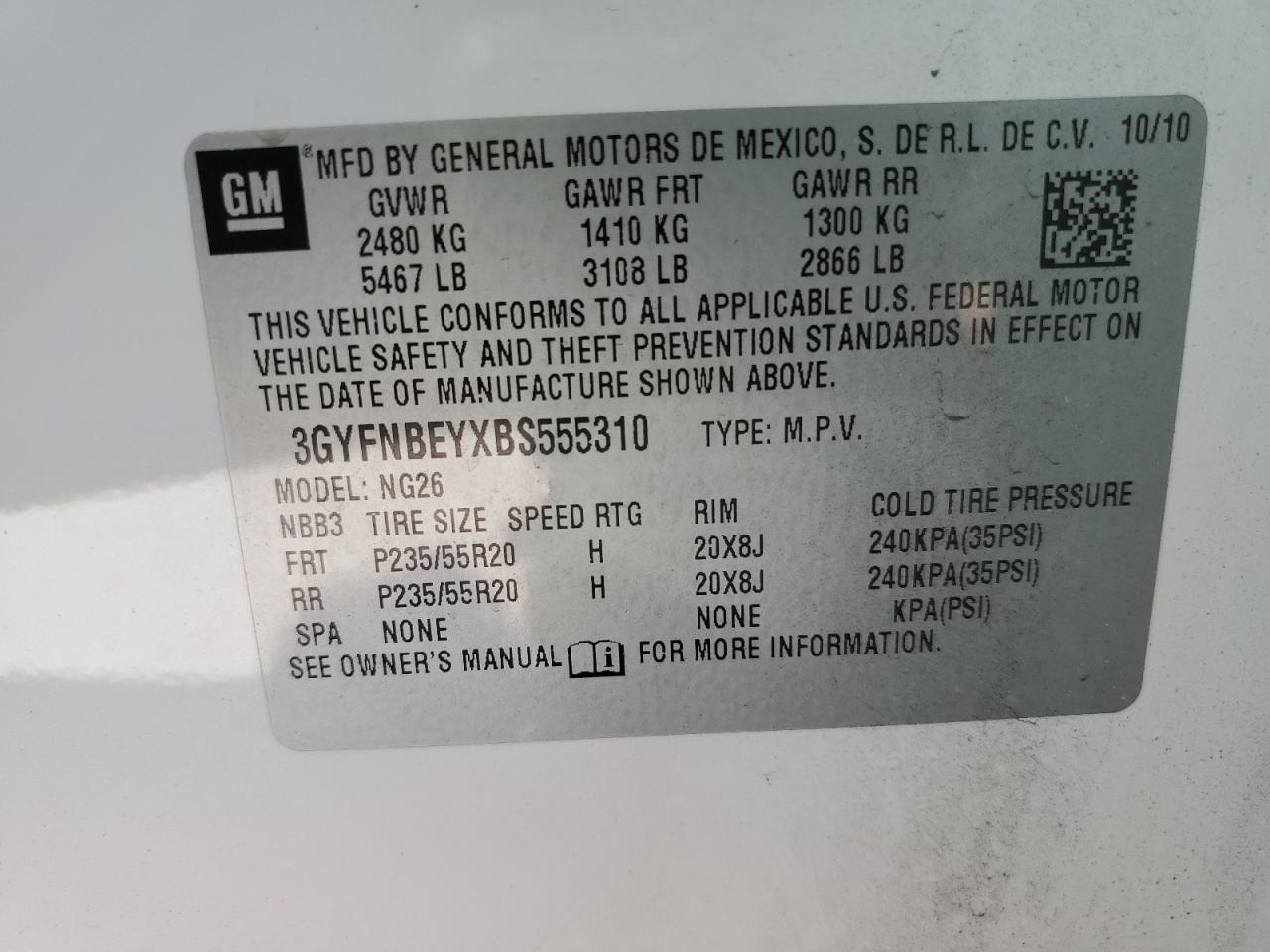 3GYFNBEYXBS555310 2011 Cadillac Srx Performance Collection