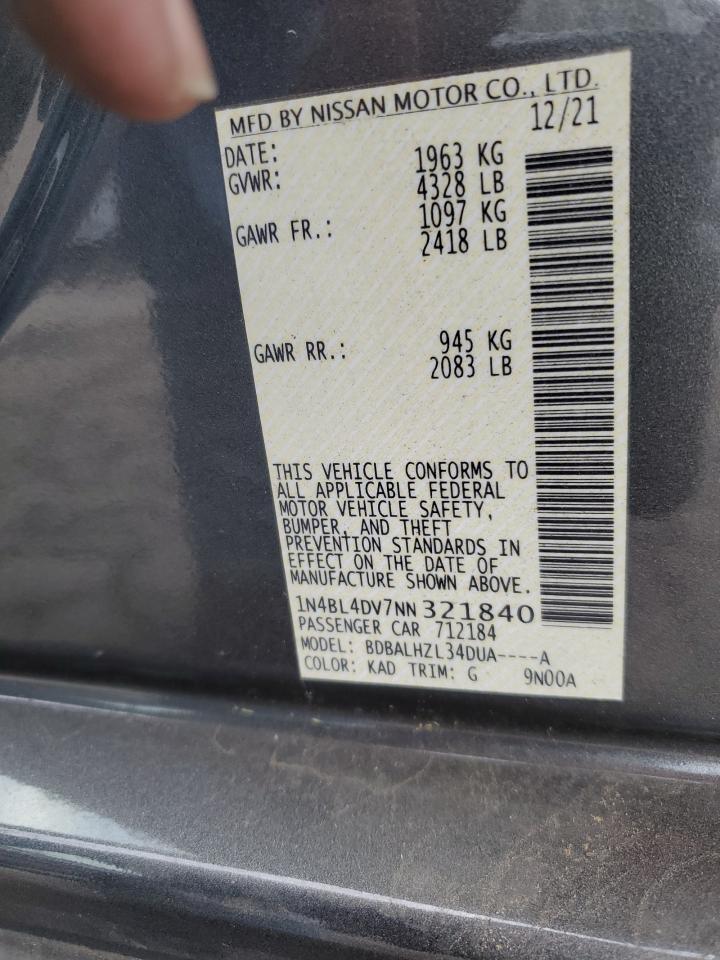 2022 Nissan Altima Sv VIN: 1N4BL4DV7NN321840 Lot: 78535764