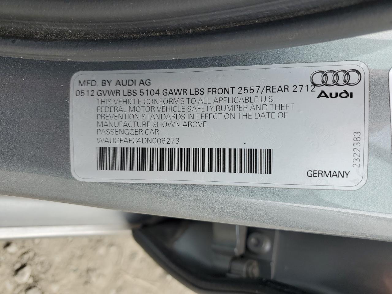 2013 Audi A6 Premium Plus VIN: WAUGFAFC4DN008273 Lot: 74706834