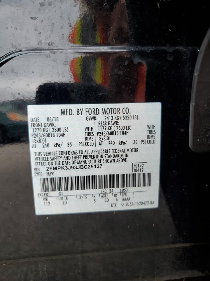 2018 Ford Edge Sel VIN: 2FMPK3J93JBC25127 Lot: 74015274