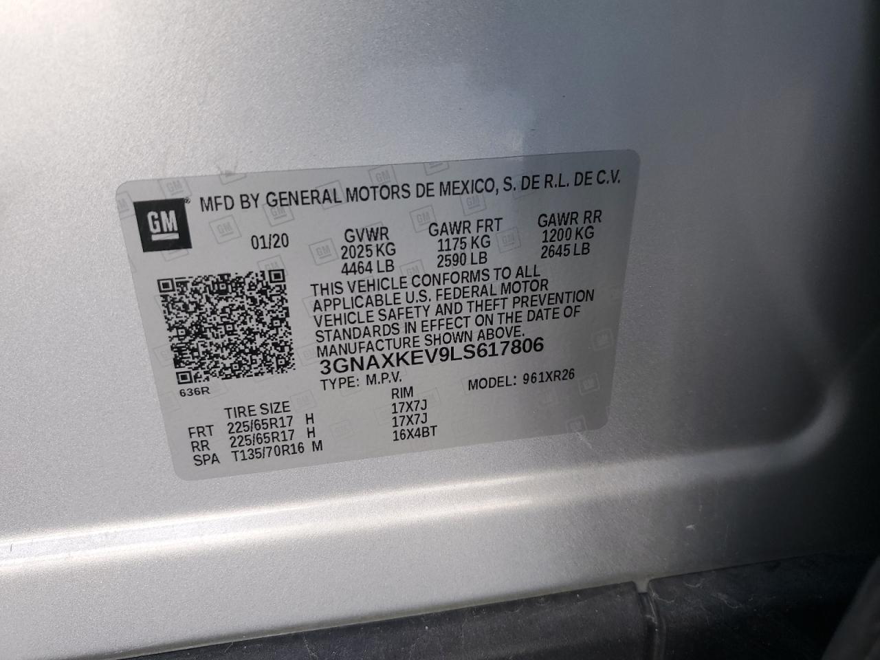 3GNAXKEV9LS617806 2020 CHEVROLET EQUINOX - Image 14