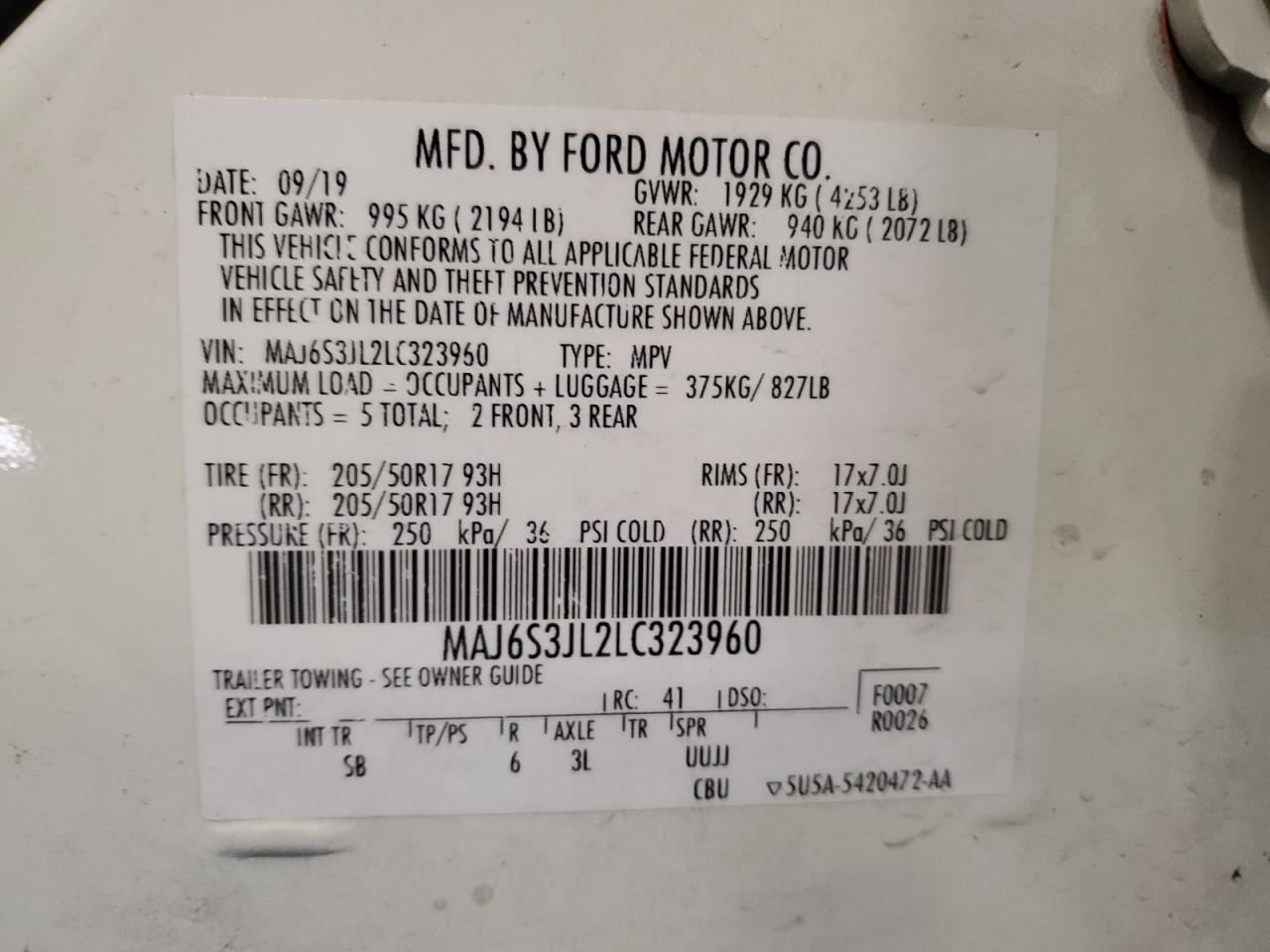 2020 Ford Ecosport Ses VIN: MAJ6S3JL2LC323960 Lot: 74357724