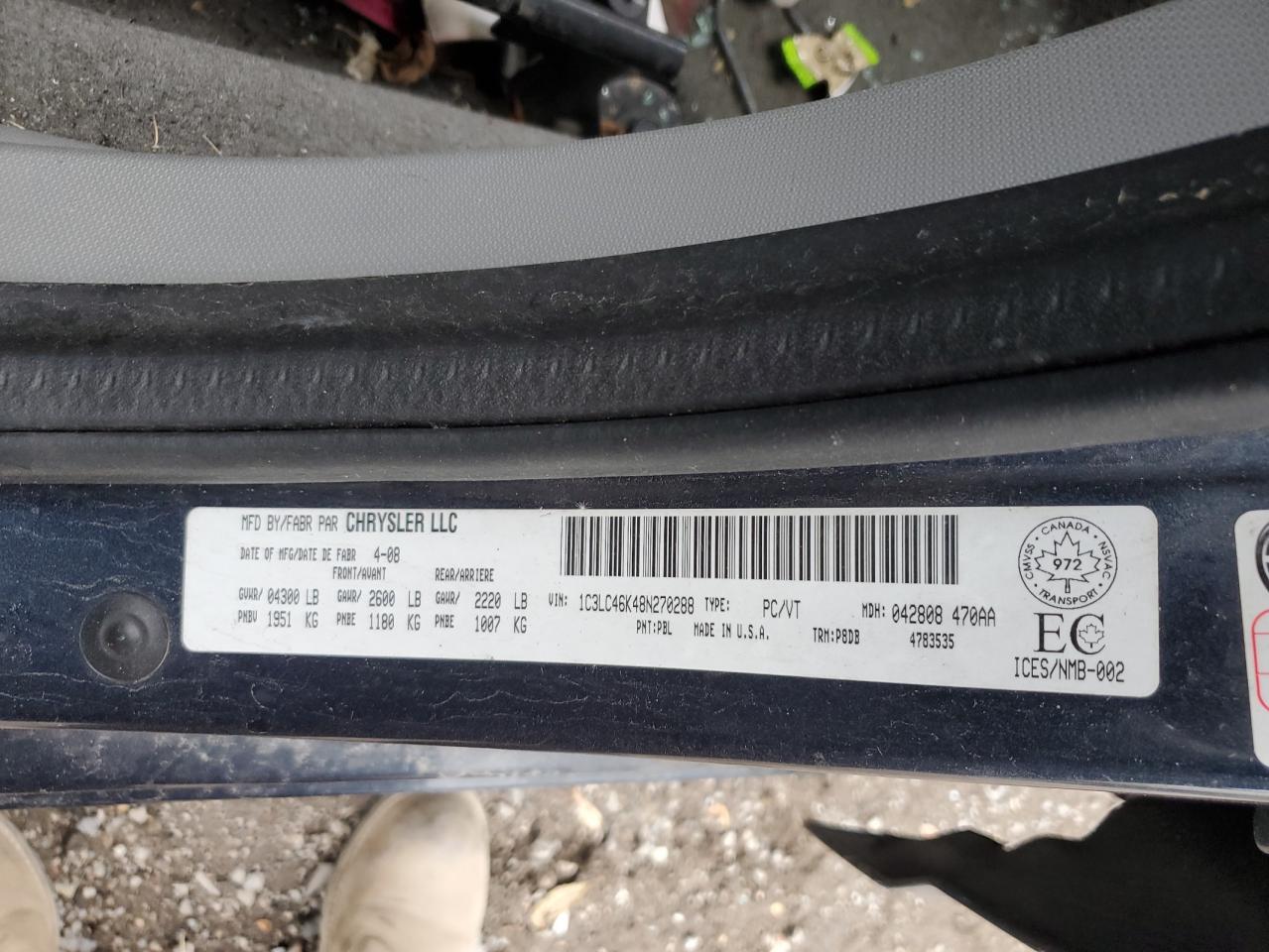 2008 Chrysler Sebring Lx VIN: 1C3LC46K48N270288 Lot: 77938094