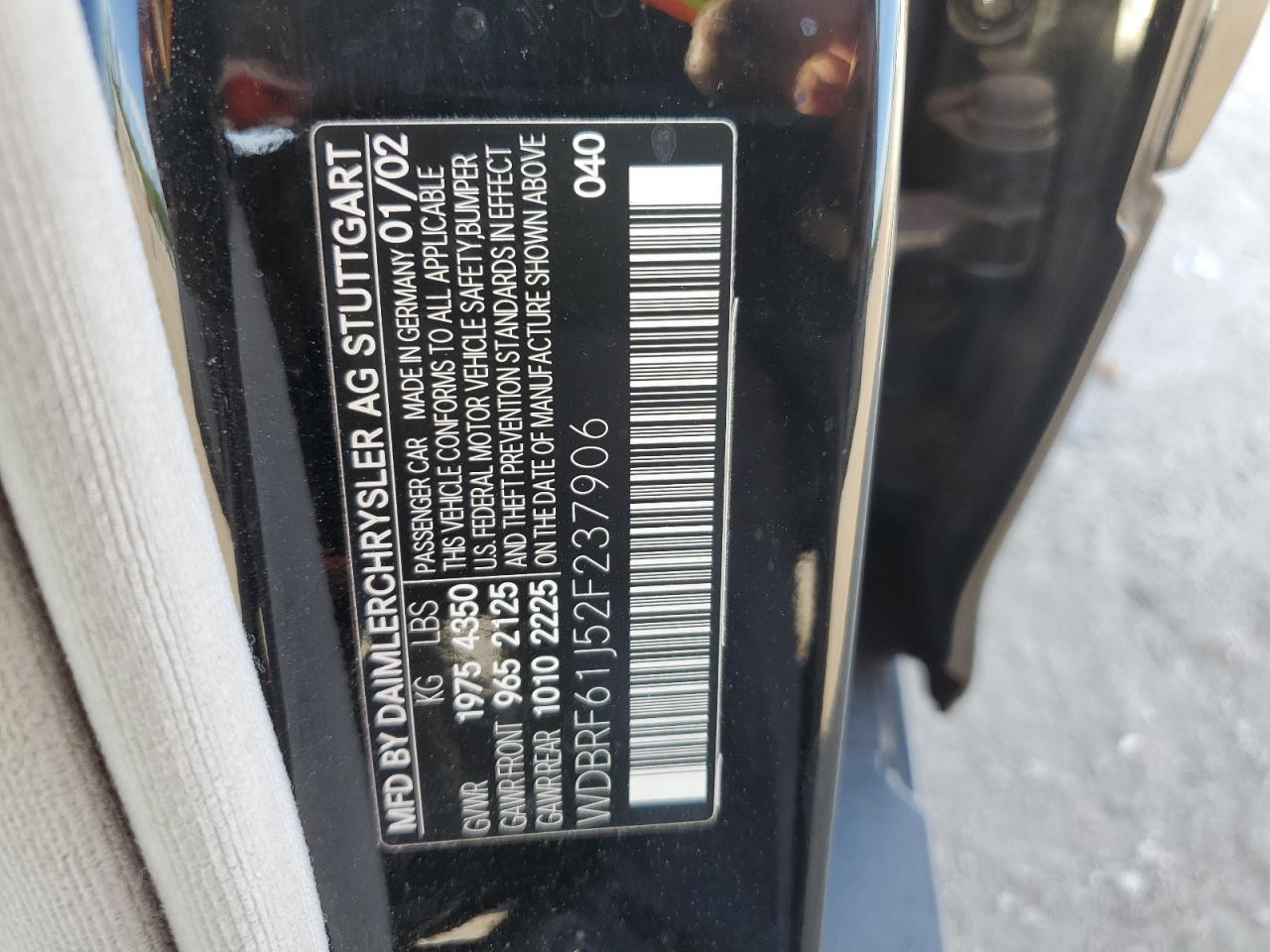 2002 Mercedes-Benz C 240 VIN: WDBRF61J52F237906 Lot: 75816534