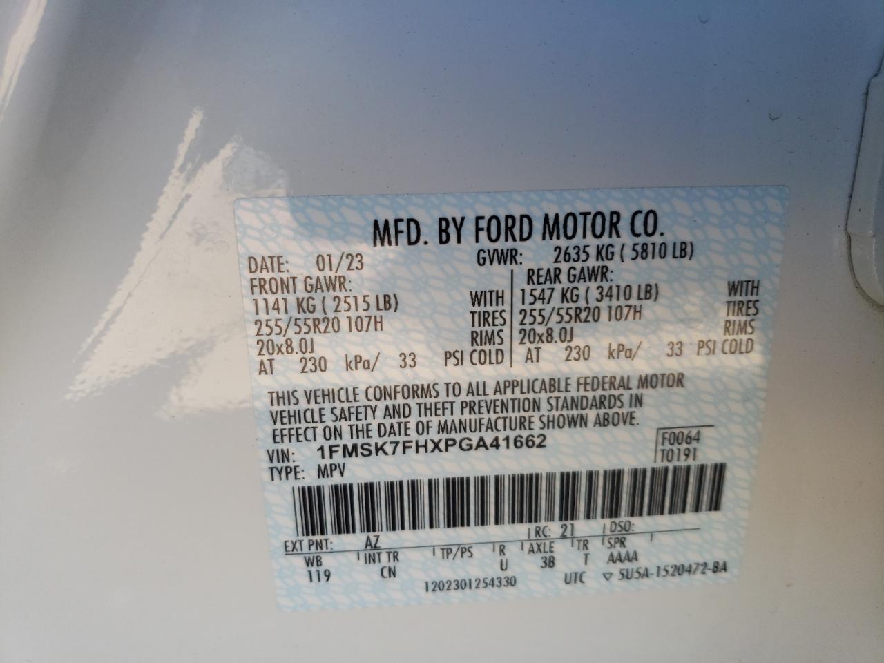 2023 Ford Explorer Limited VIN: 1FMSK7FHXPGA41662 Lot: 78124484