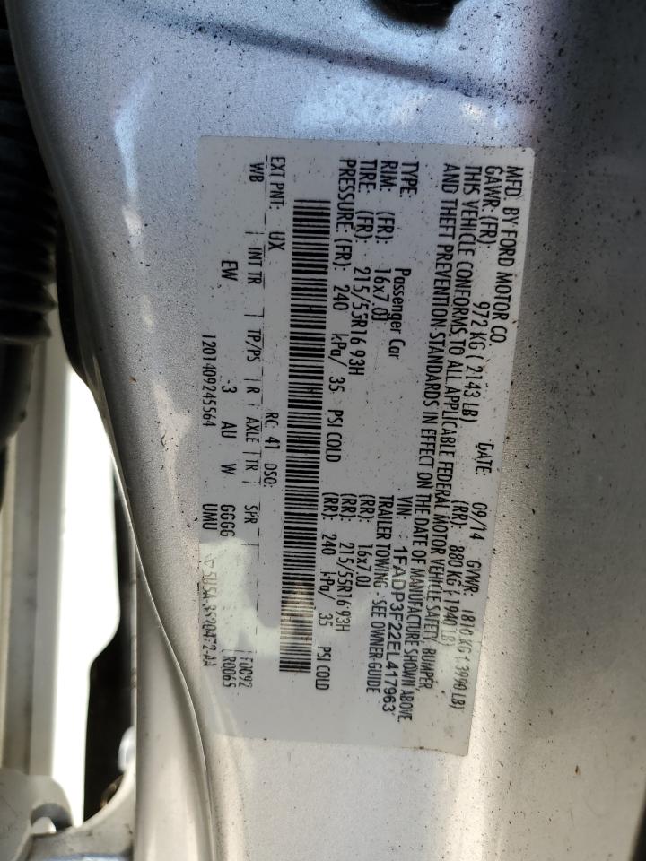 VIN 1FADP3F22EL417963 2014 FORD FOCUS no.12