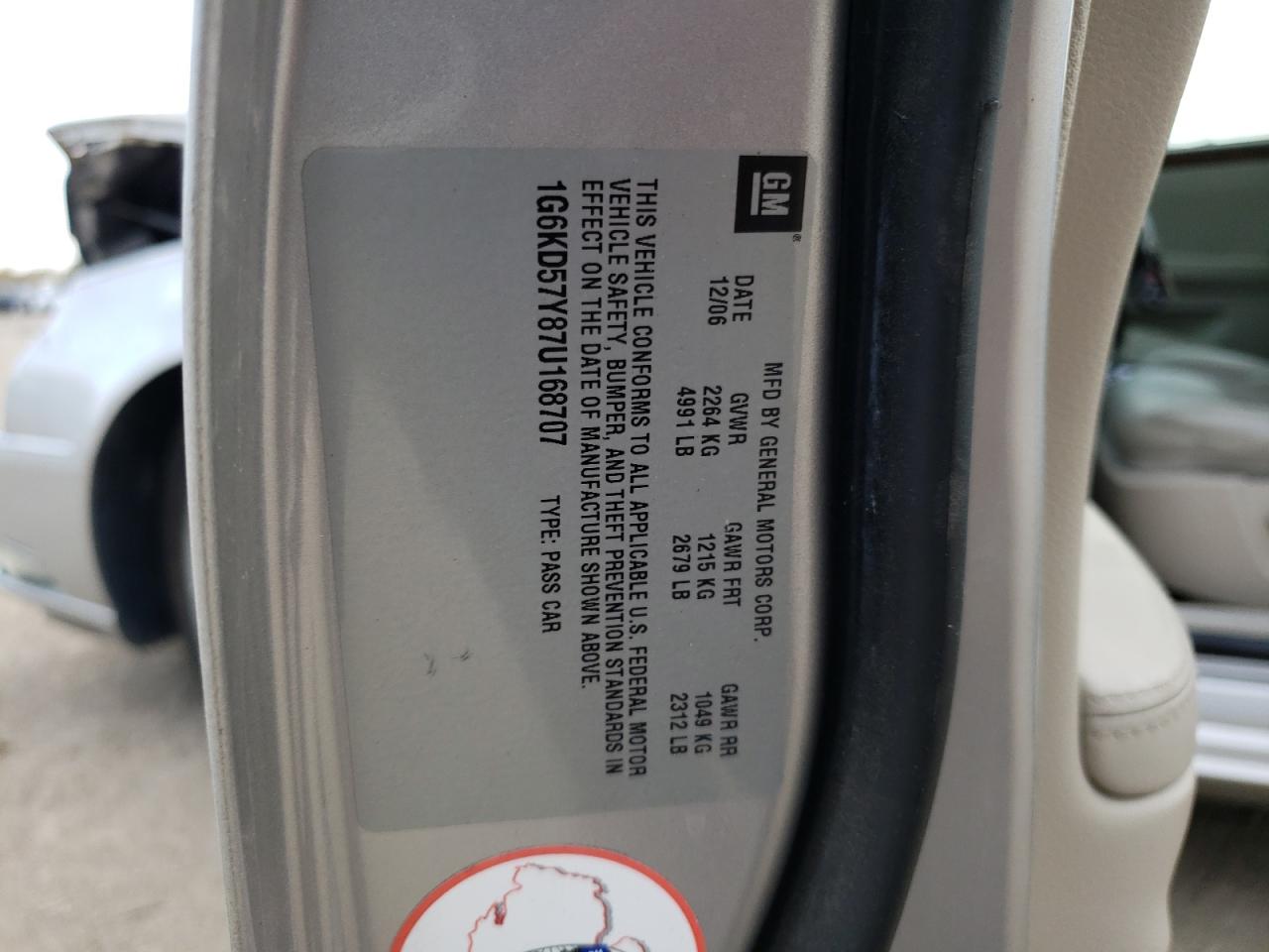 2007 Cadillac Dts VIN: 1G6KD57Y87U168707 Lot: 76833074