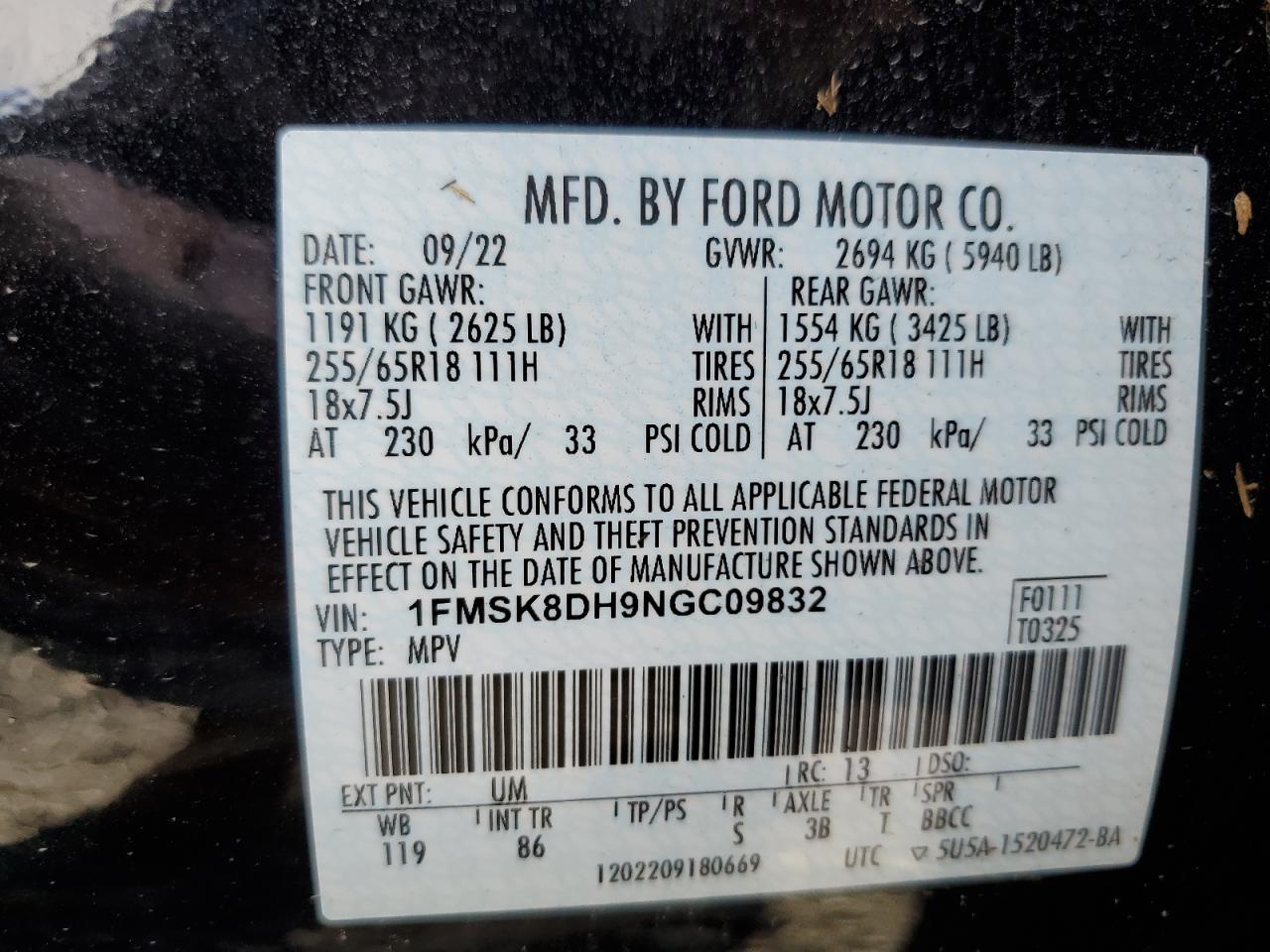 2022 Ford Explorer Xlt VIN: 1FMSK8DH9NGC09832 Lot: 75483974