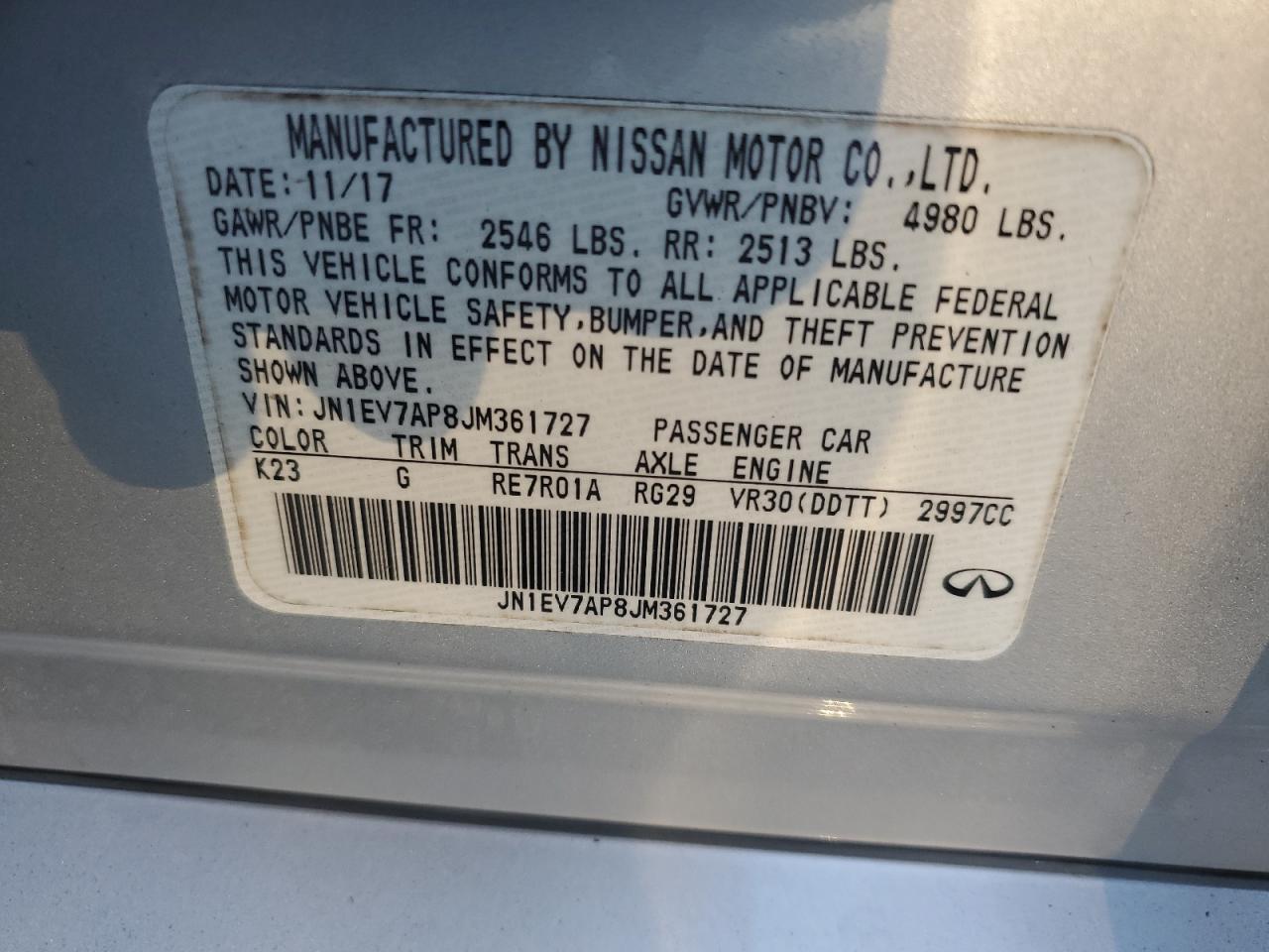 JN1EV7AP8JM361727 2018 Infiniti Q50 Luxe