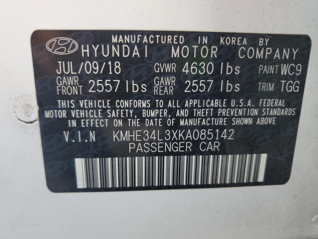 KMHE34L3XKA085142 2019 Hyundai Sonata Hybrid