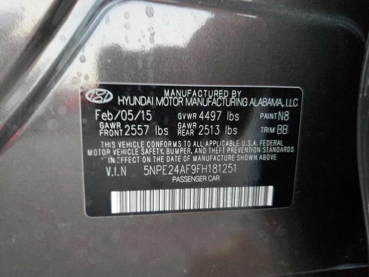 5NPE24AF9FH181251 2015 Hyundai Sonata Se