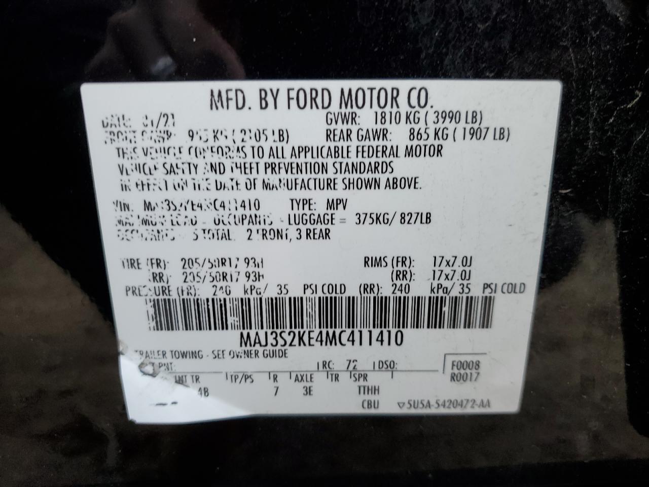 2021 Ford Ecosport Titanium VIN: MAJ3S2KE4MC411410 Lot: 77224724