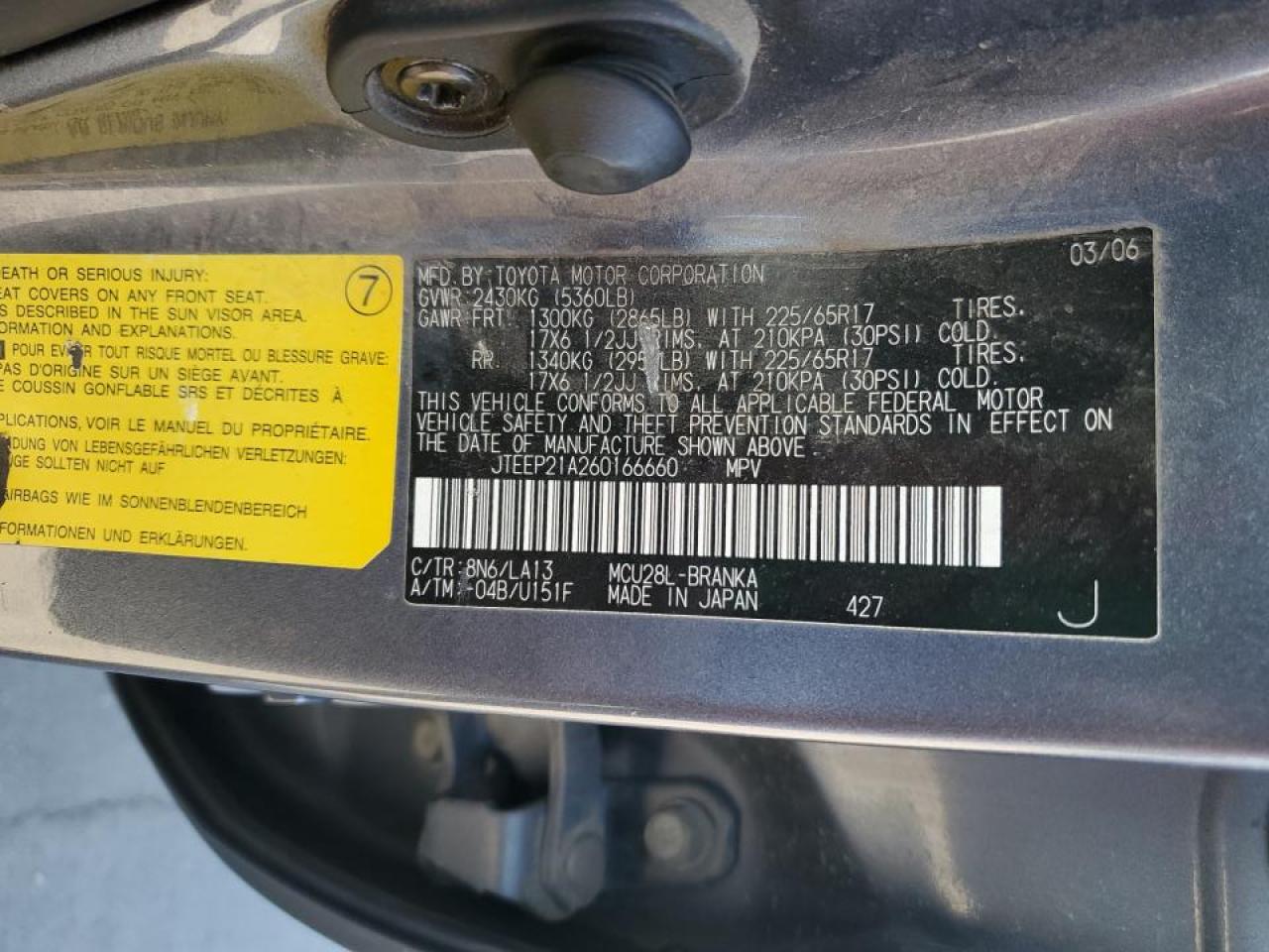 2006 Toyota Highlander Limited VIN: JTEEP21A260166660 Lot: 70864135