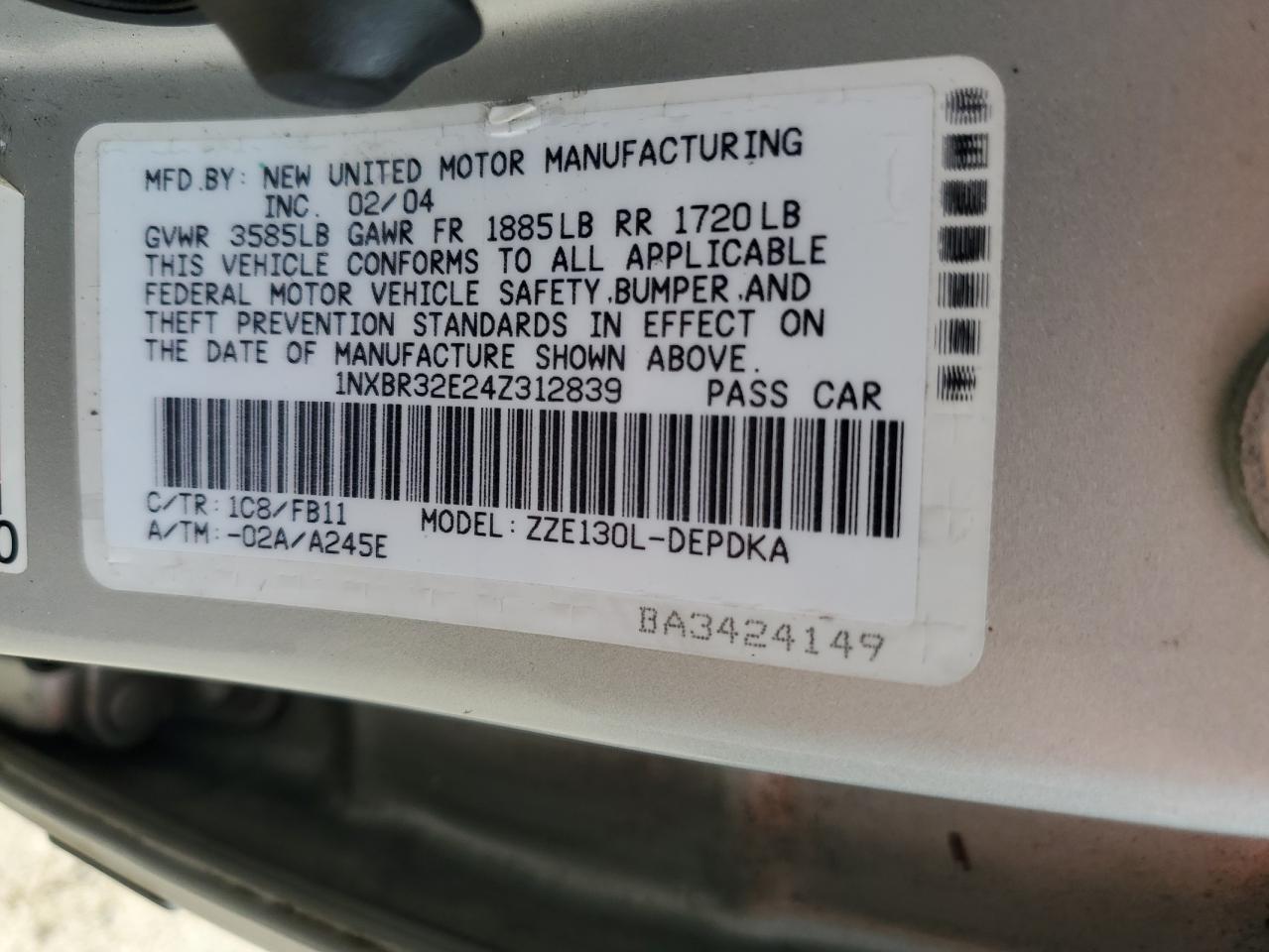 1NXBR32E24Z312839 2004 Toyota Corolla Ce