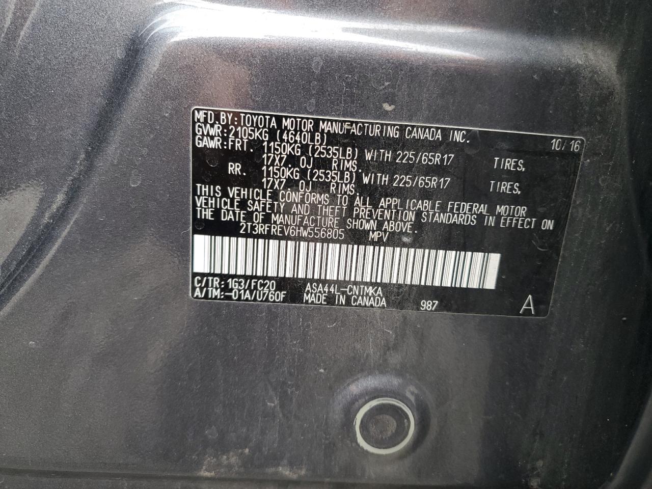 2017 Toyota Rav4 Xle VIN: 2T3RFREV6HW556805 Lot: 76077714