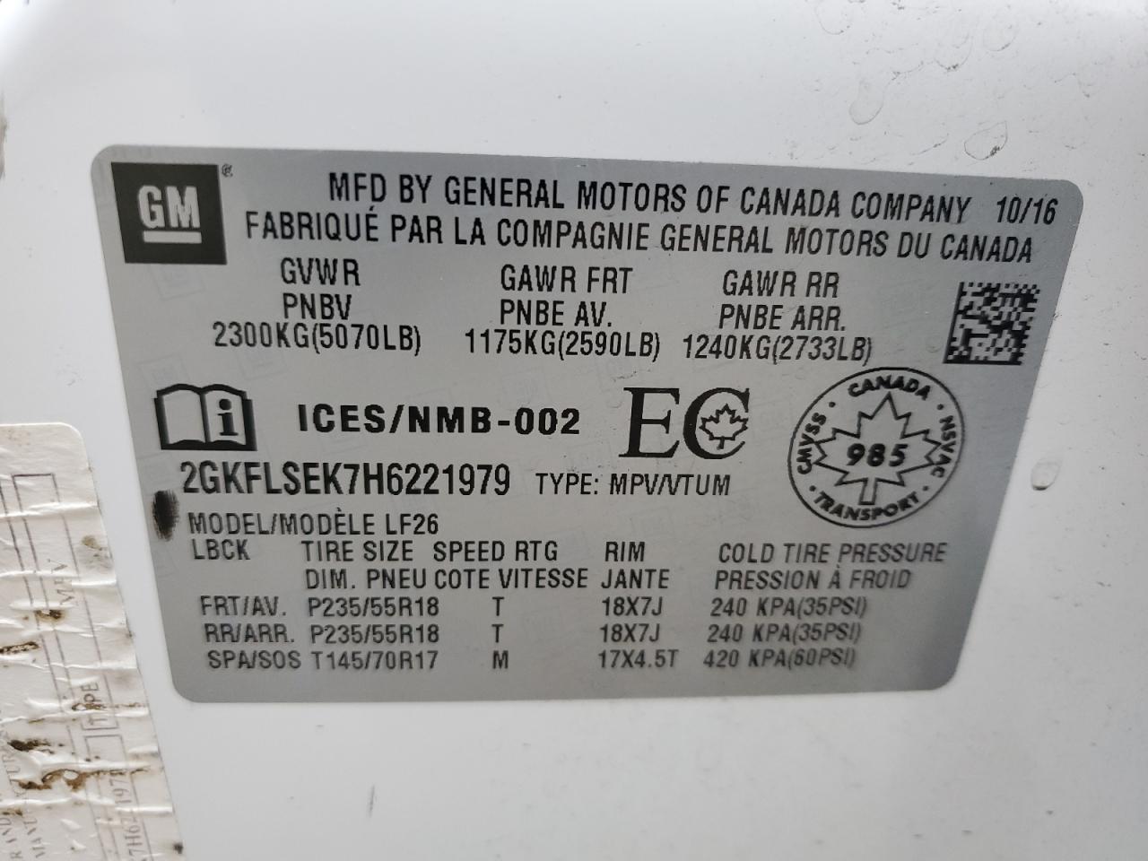 2GKFLSEK7H6221979 2017 GMC Terrain Sle