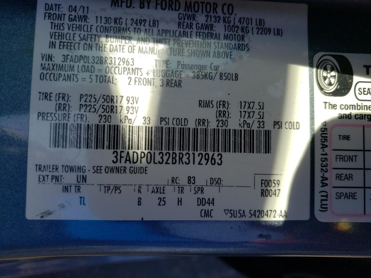 2011 Ford Fusion Hybrid VIN: 3FADP0L32BR312963 Lot: 73967294