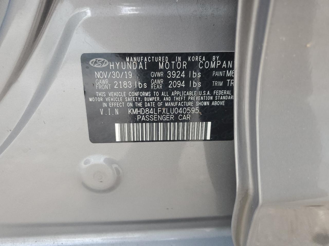 KMHD84LFXLU040595 2020 Hyundai Elantra Sel