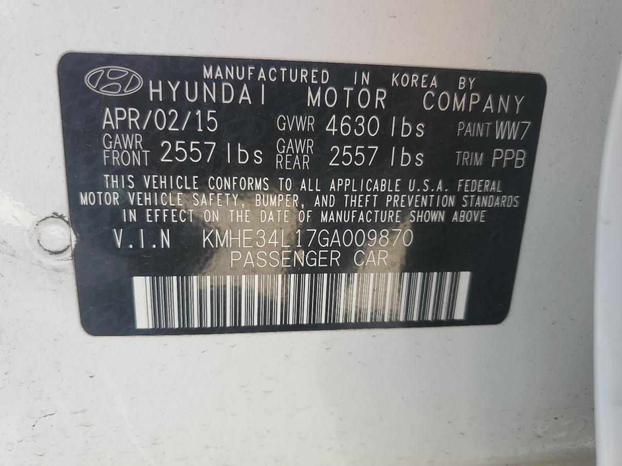 KMHE34L17GA009870 2016 Hyundai Sonata Hybrid