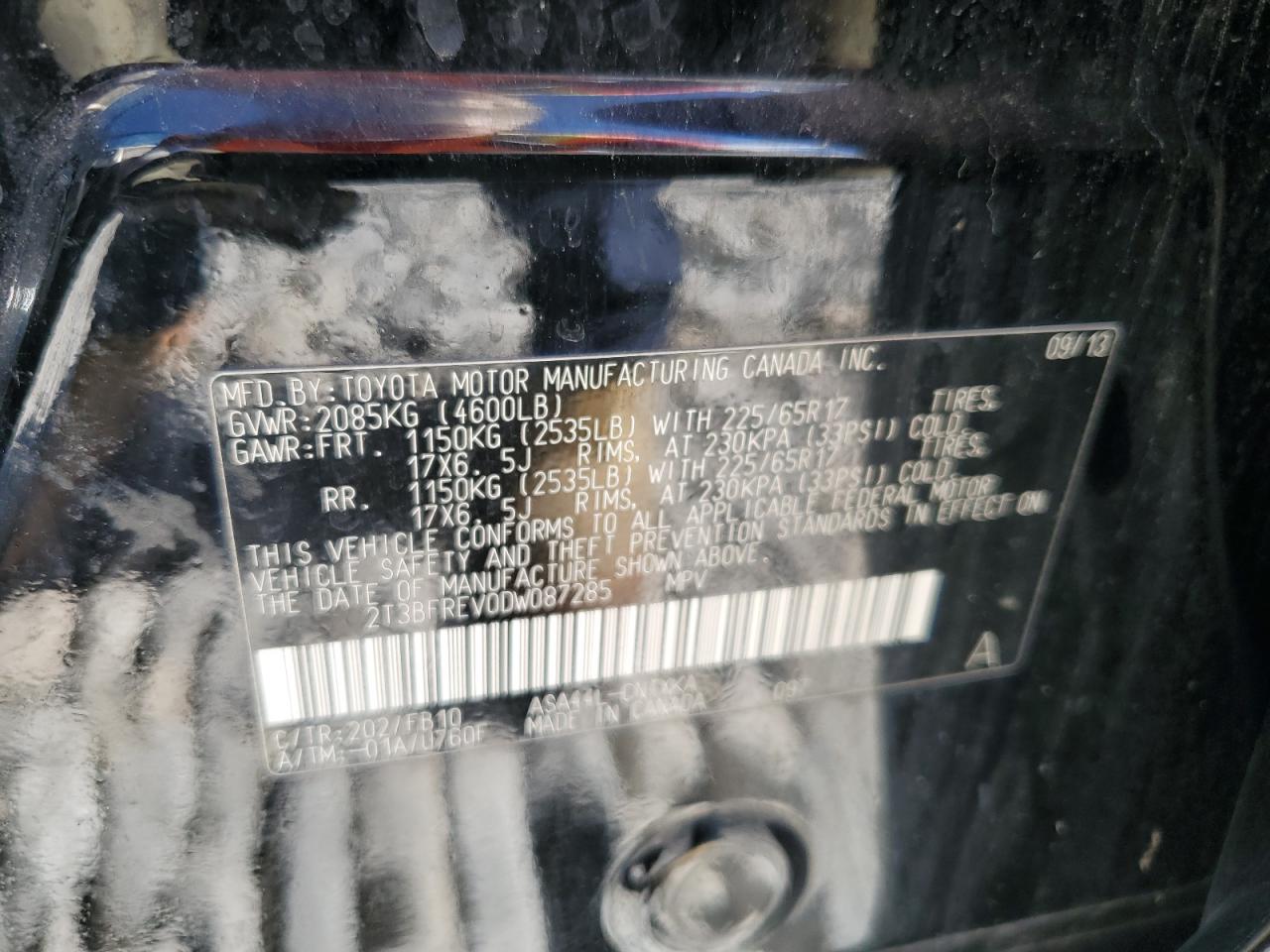 2T3BFREV0DW087285 2013 Toyota Rav4 Le