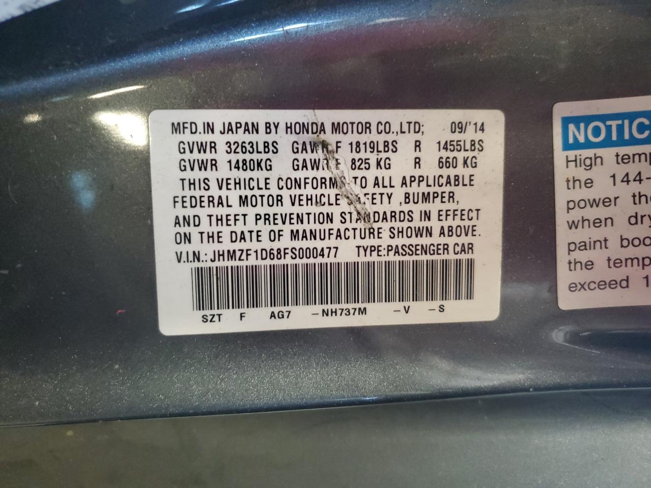 JHMZF1D68FS000477 2015 Honda Cr-Z Ex