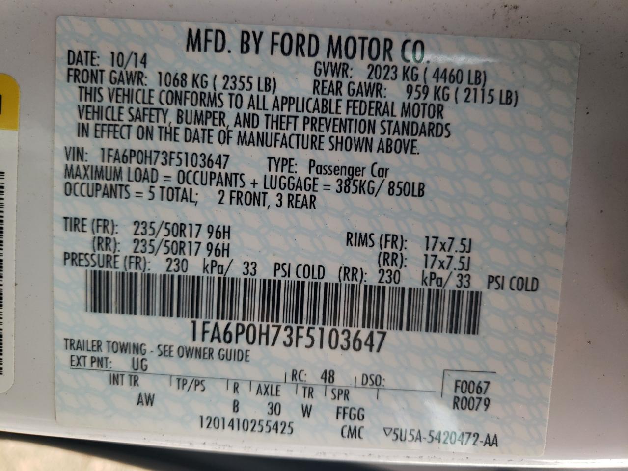 2015 Ford Fusion Se VIN: 1FA6P0H73F5103647 Lot: 77417344