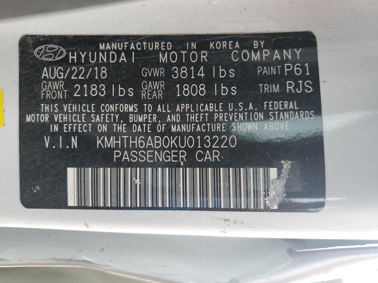 KMHTH6AB0KU013220 2019 Hyundai Veloster Turbo