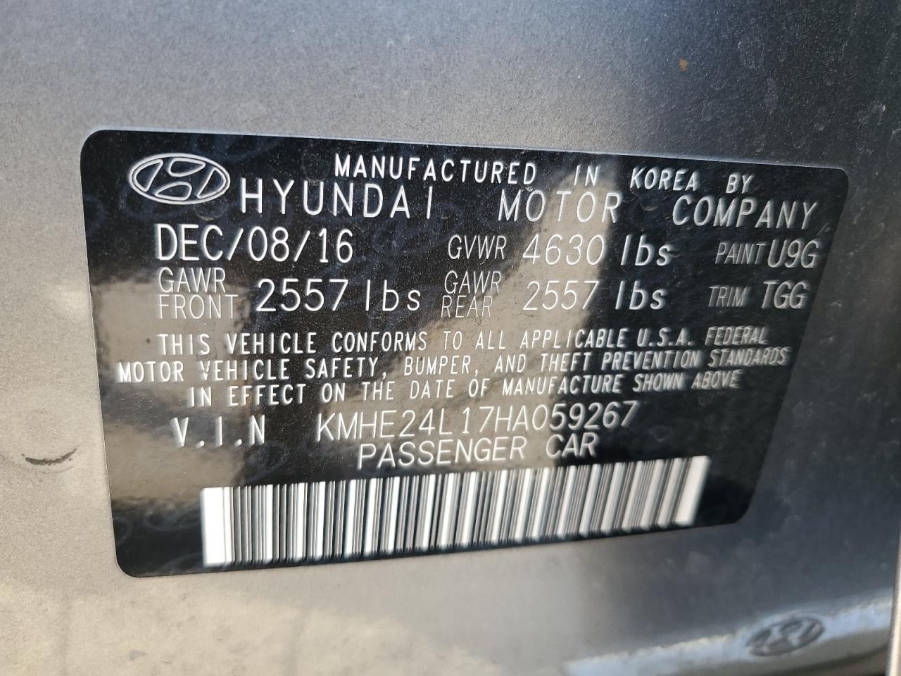 KMHE24L17HA059267 2017 Hyundai Sonata Hybrid