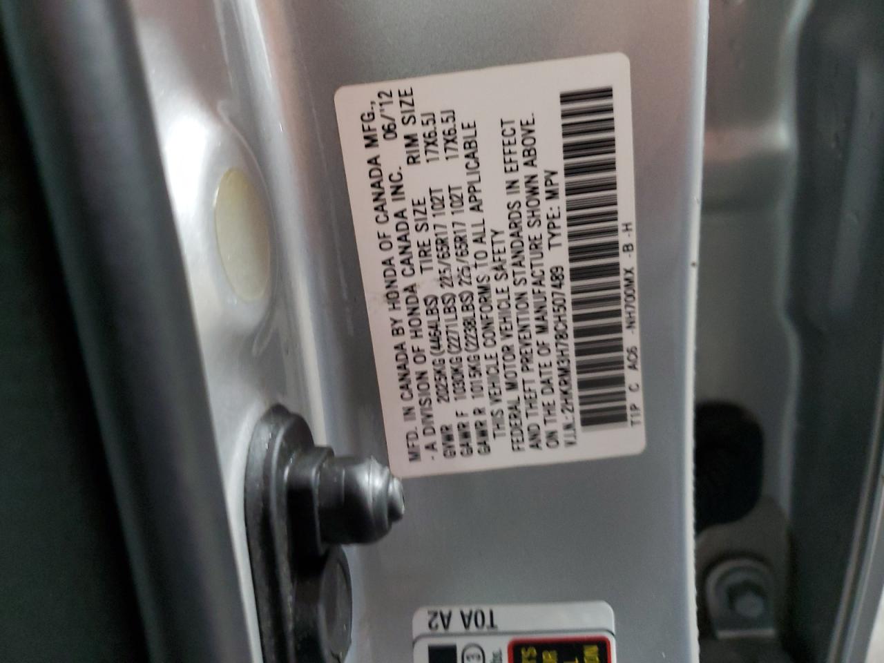 2HKRM3H78CH507489 2012 Honda Cr-V Exl