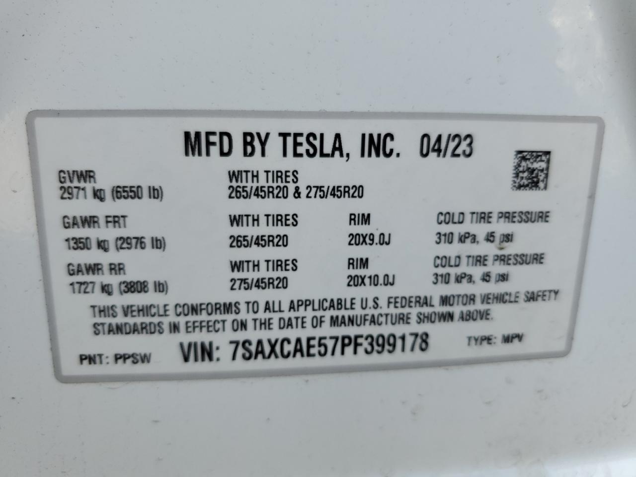 2023 Tesla Model X VIN: 7SAXCAE57PF399178 Lot: 77842634