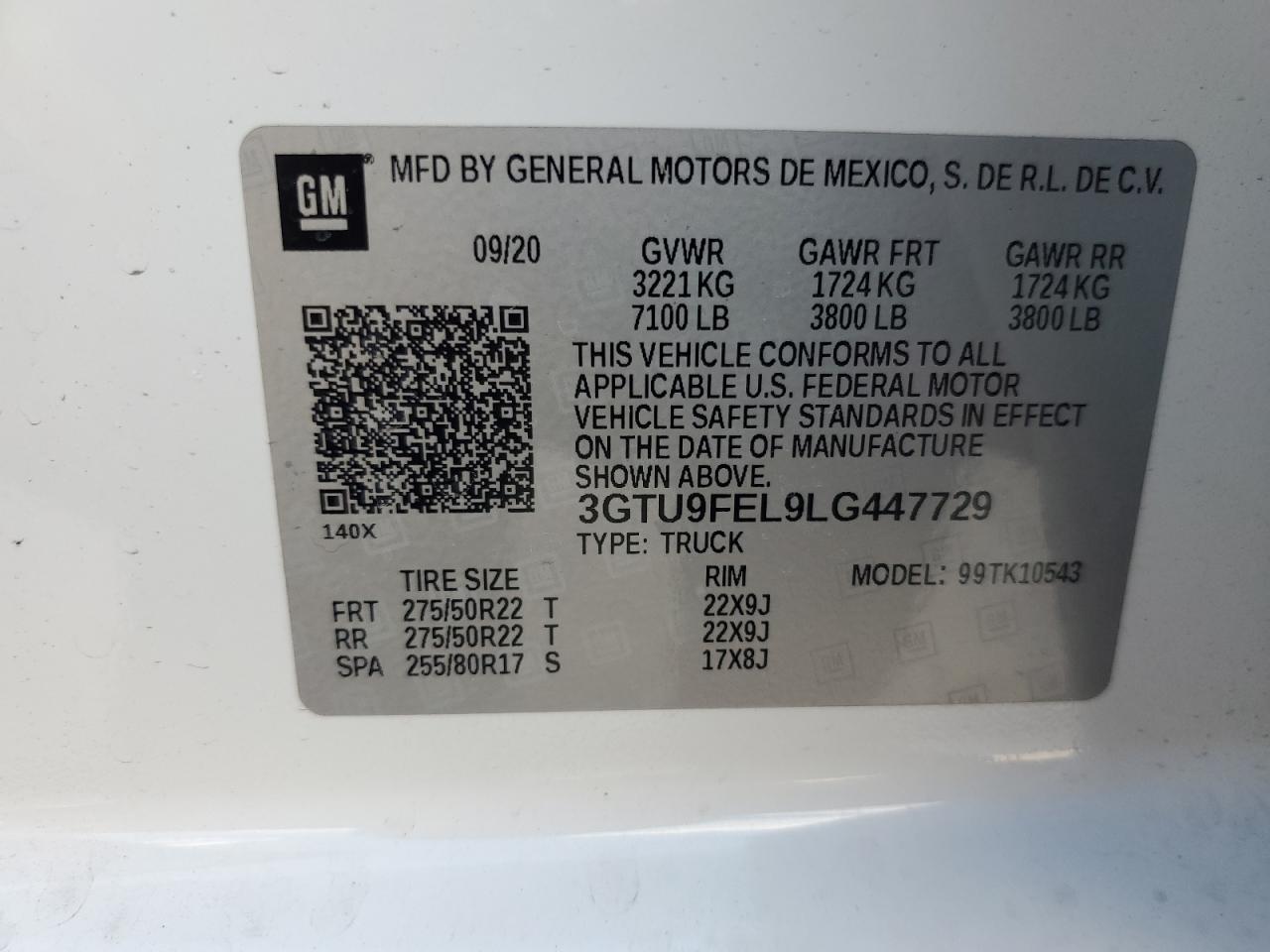 2020 GMC Sierra K1500 Denali VIN: 3GTU9FEL9LG447729 Lot: 74268984