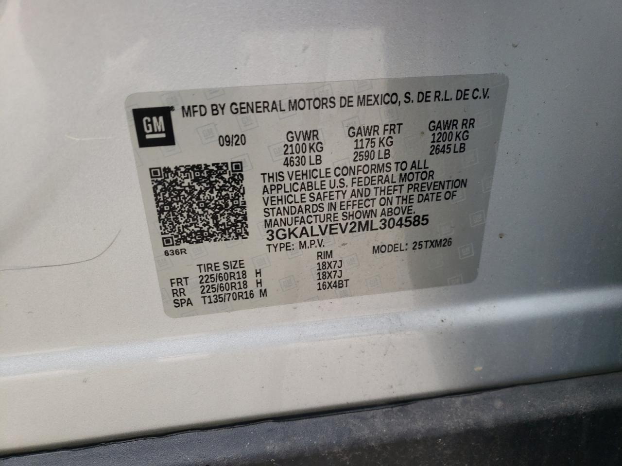 3GKALVEV2ML304585 2021 GMC Terrain Slt