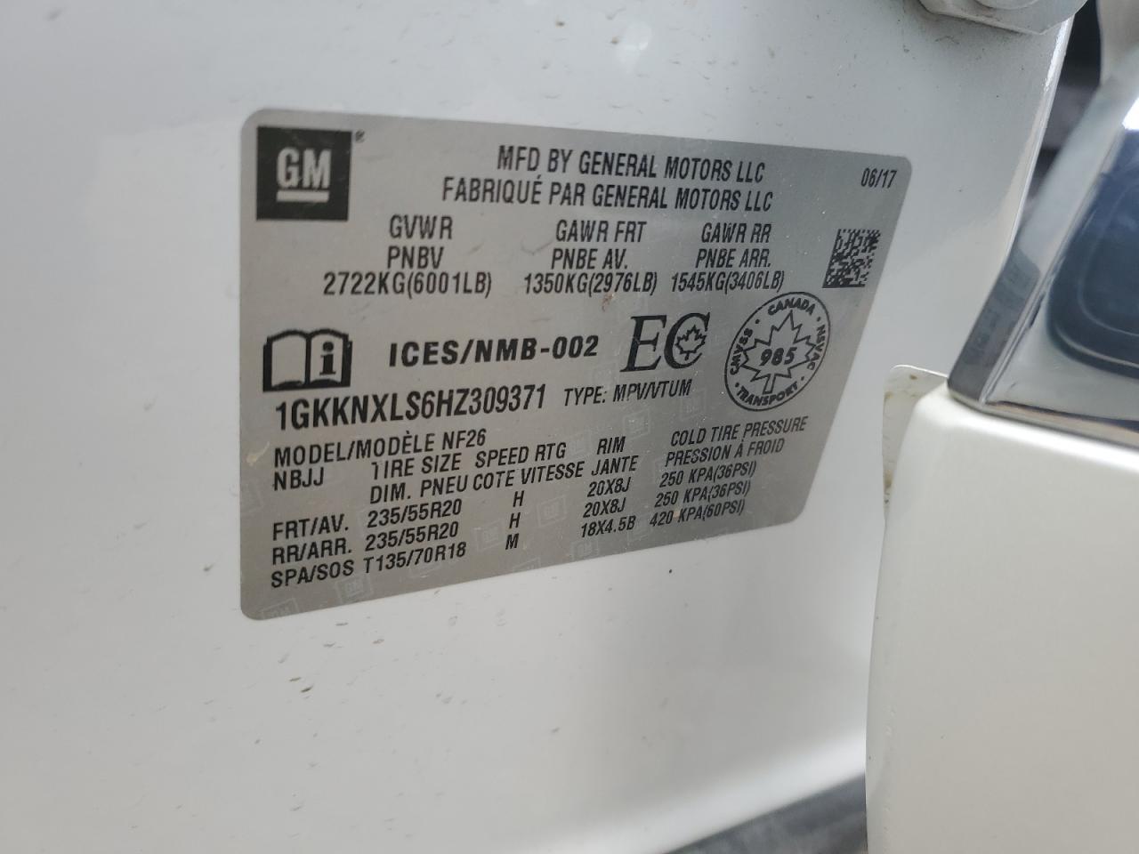 2017 GMC Acadia Denali VIN: 1GKKNXLS6HZ309371 Lot: 74147534