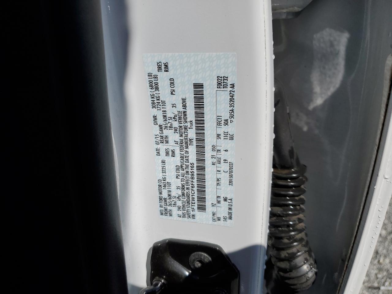 2015 Ford F150 Supercrew VIN: 1FTEW1CF6FFB95165 Lot: 74226284