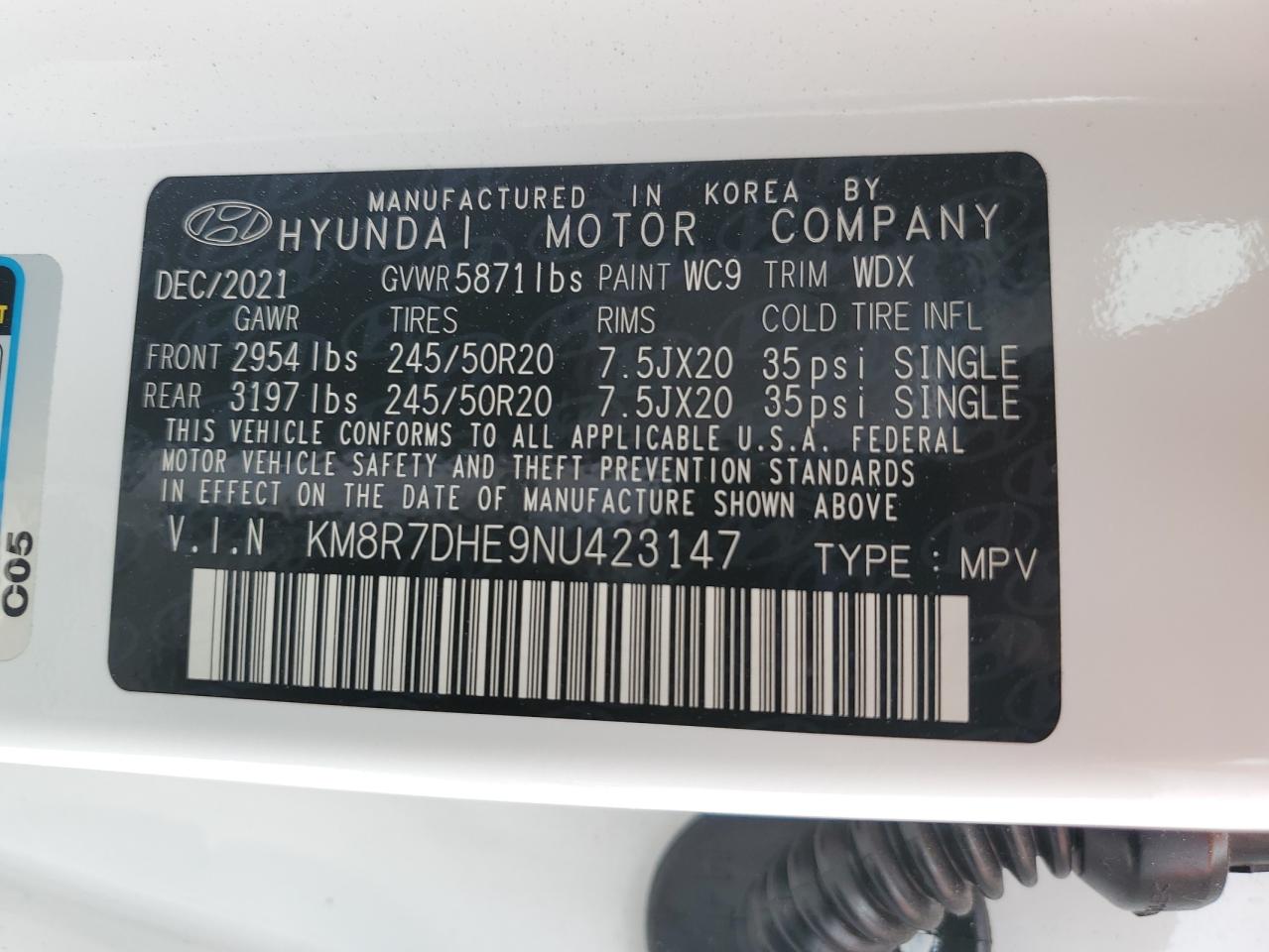 2022 Hyundai Palisade Calligraphy VIN: KM8R7DHE9NU423147 Lot: 78192954