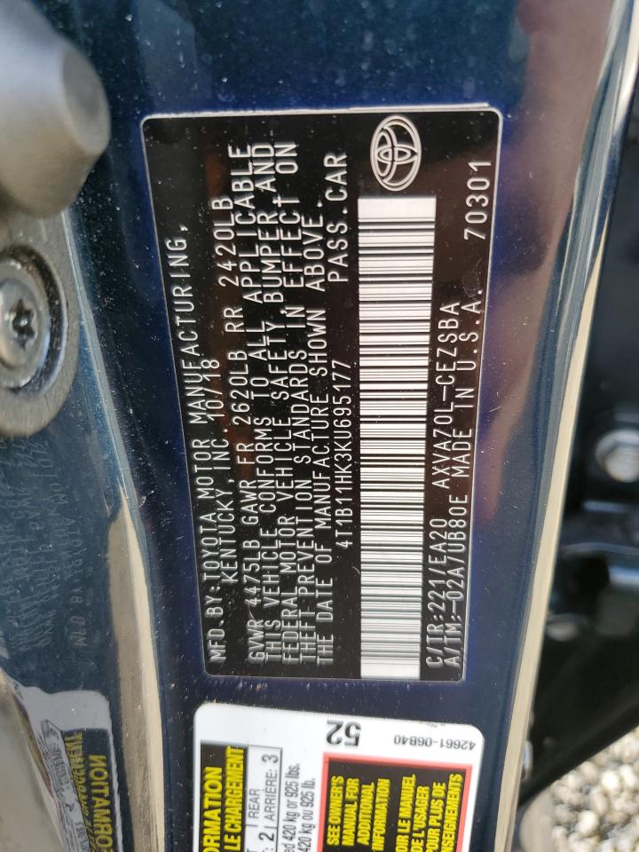 4T1B11HK3KU695177 2019 Toyota Camry L