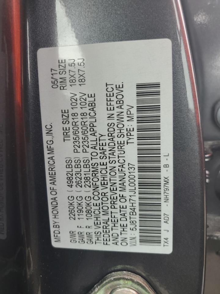 5J8TB4H71JL000137 2018 Acura Rdx Advance