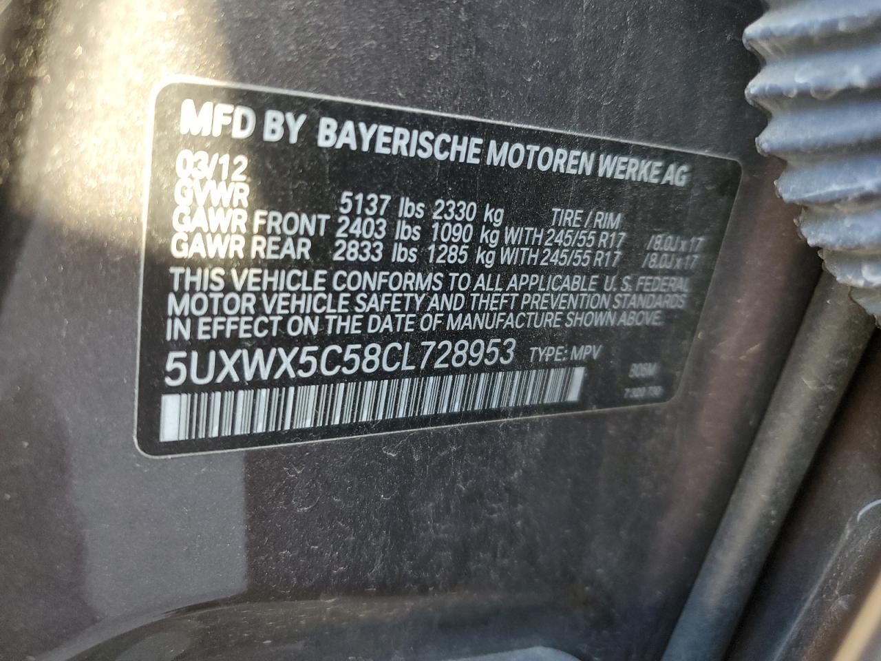 5UXWX5C58CL728953 2012 BMW X3 xDrive28I