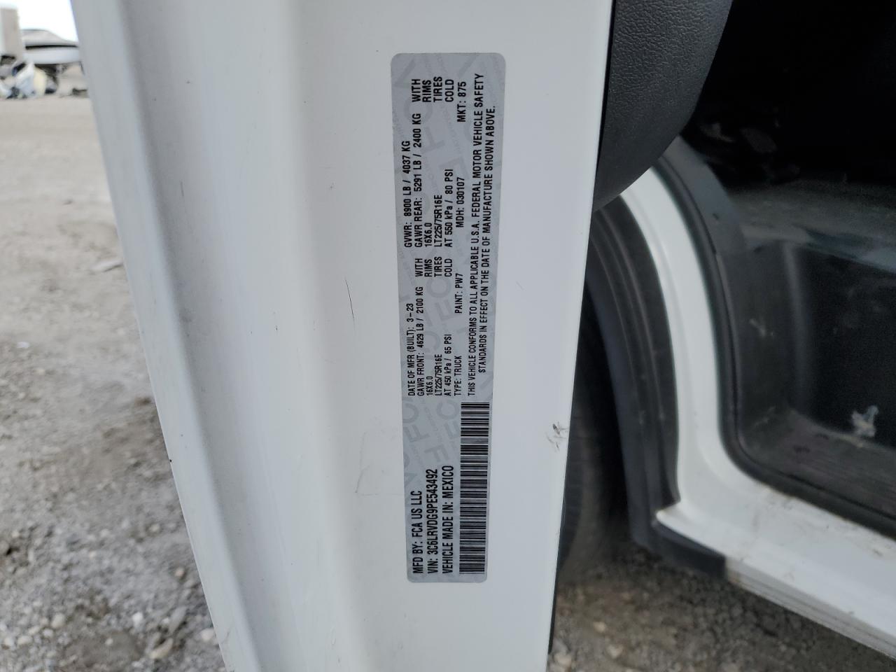 2023 Ram Promaster 2500 2500 High VIN: 3C6LRVDG9PE543492 Lot: 76654394