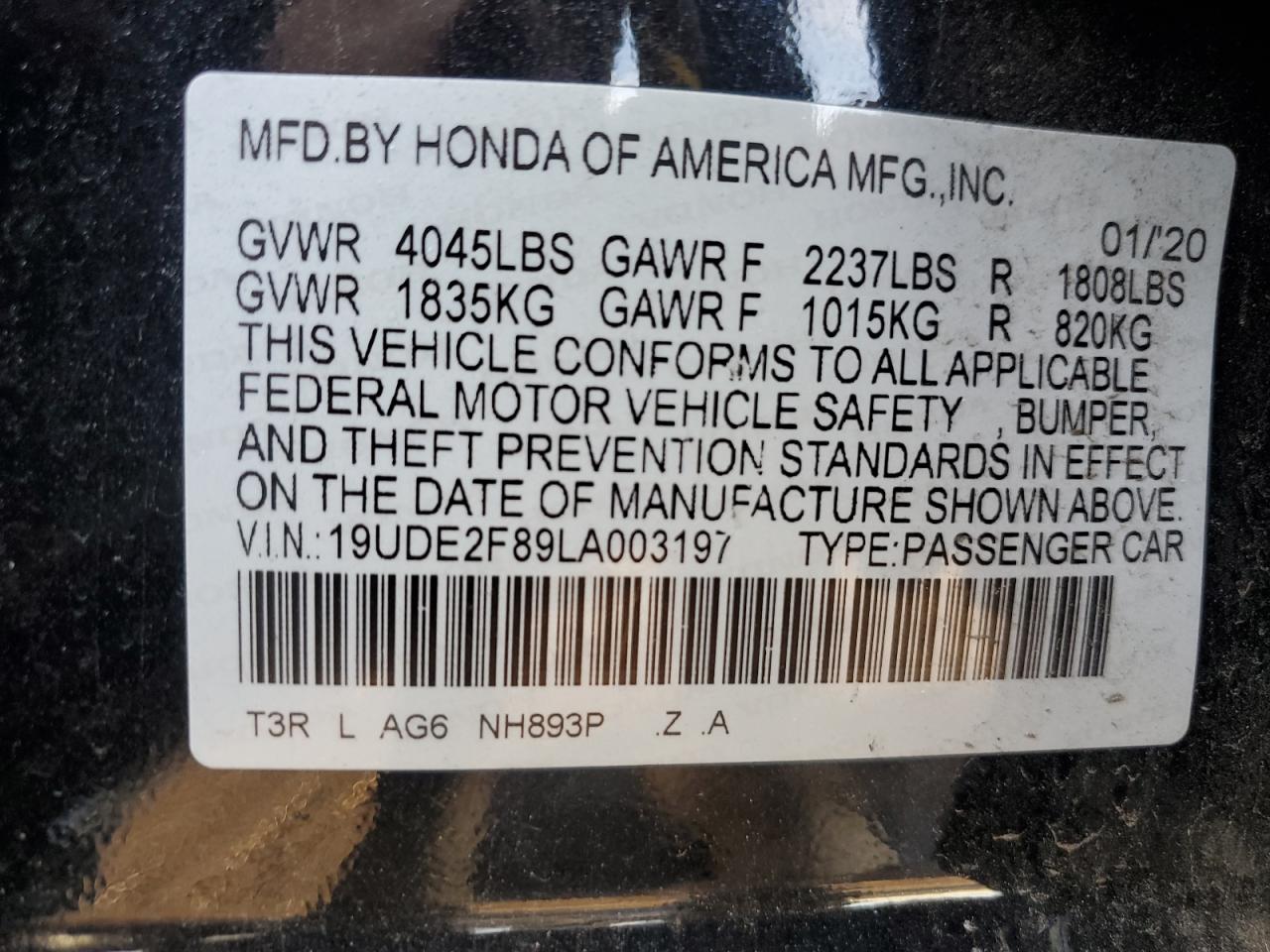 2020 Acura Ilx Premium A-Spec VIN: 19UDE2F89LA003197 Lot: 77684564