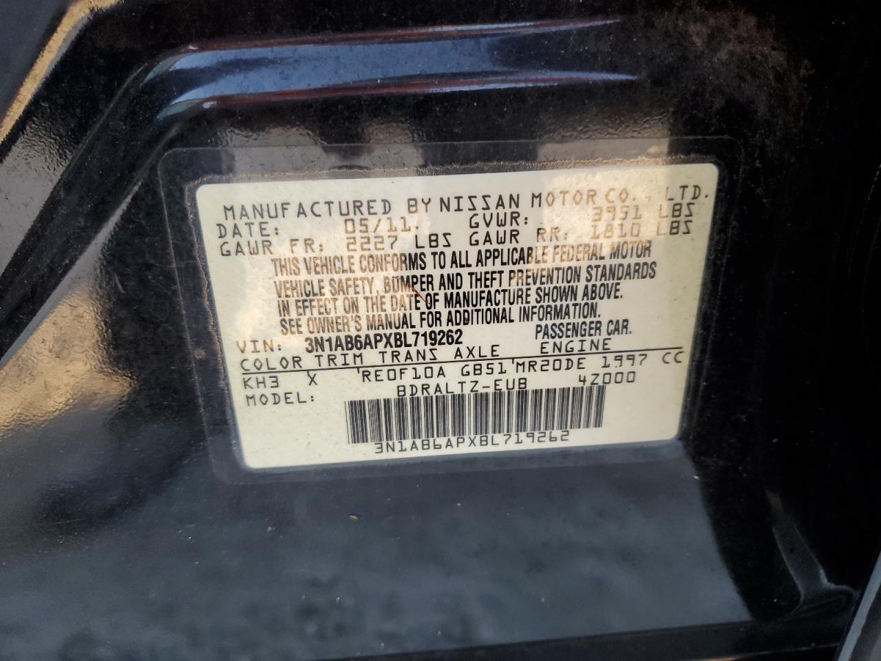 3N1AB6APXBL719262 2011 Nissan Sentra 2.0