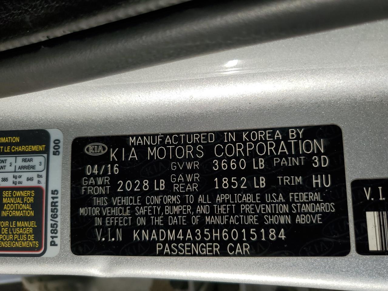 KNADM4A35H6015184 2017 Kia Rio Lx