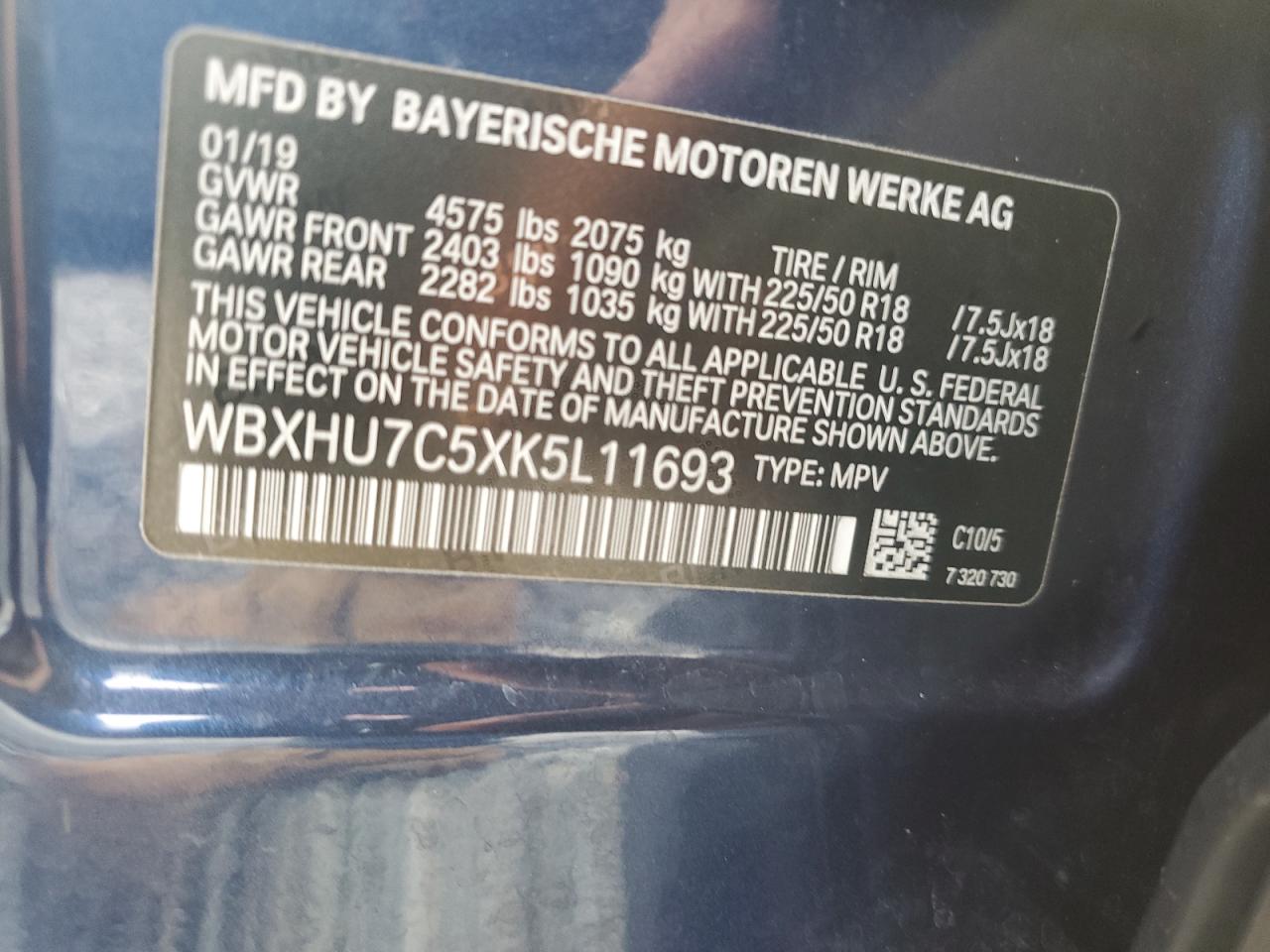 WBXHU7C5XK5L11693 2019 BMW X1 Sdrive28I